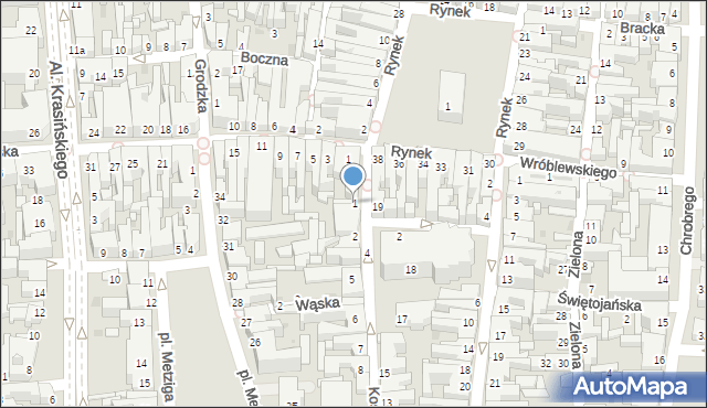 Leszno, Kościelna, 1, mapa Leszno