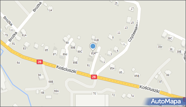 Limanowa, Kościuszki Tadeusza, gen., 91A, mapa Limanowa