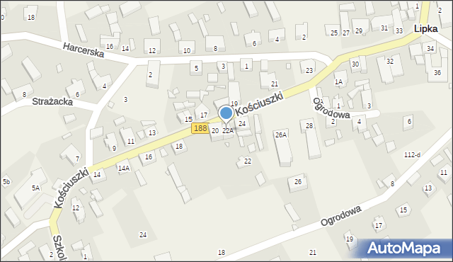 Lipka, Kościuszki Tadeusza, gen., 22A, mapa Lipka