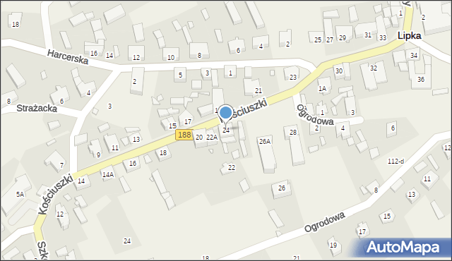 Lipka, Kościuszki Tadeusza, gen., 24, mapa Lipka