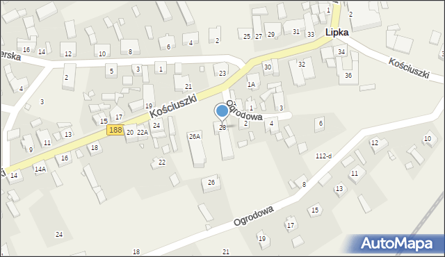Lipka, Kościuszki Tadeusza, gen., 28, mapa Lipka