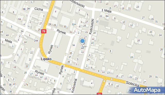 Lipsko, Kościuszki Tadeusza, gen., 13, mapa Lipsko