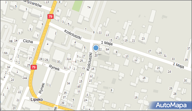 Lipsko, Kościuszki Tadeusza, gen., 20, mapa Lipsko