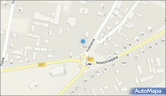 Liw, Kościelna, 7, mapa Liw