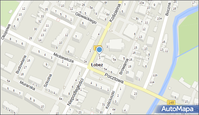 Łobez, Kościelna, 1, mapa Łobez