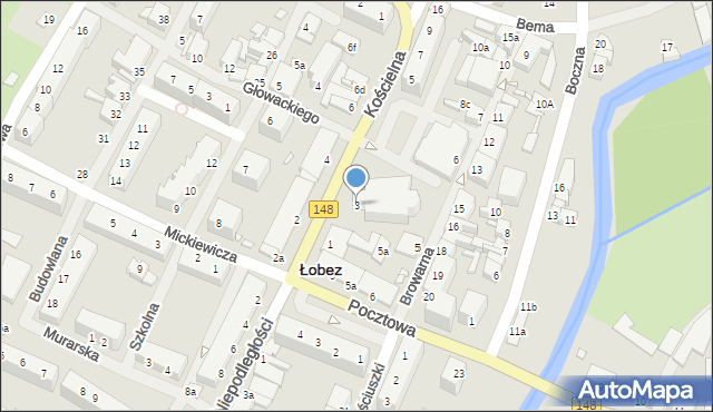 Łobez, Kościelna, 3, mapa Łobez