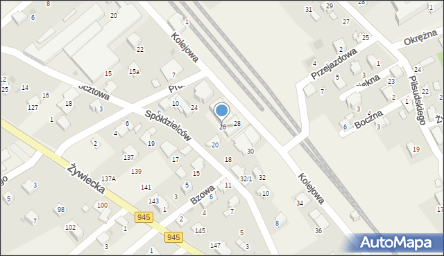 Łodygowice, Kolejowa, 26, mapa Łodygowice