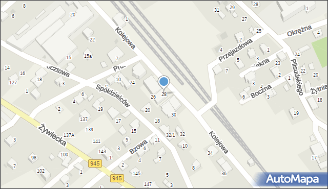 Łodygowice, Kolejowa, 28, mapa Łodygowice