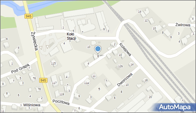 Łodygowice, Kolejowa, 6, mapa Łodygowice