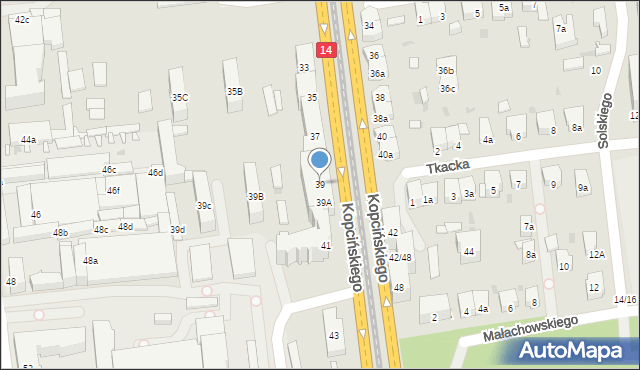Łódź, Kopcińskiego Stefana, dr., 39, mapa Łodzi