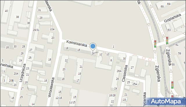 Łódź, Kominiarska, 14, mapa Łodzi