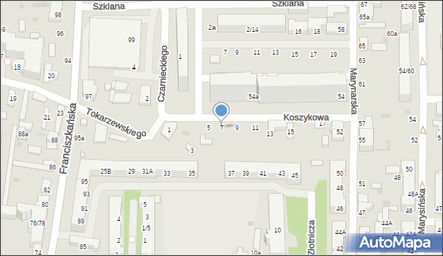 Łódź, Koszykowa, 7, mapa Łodzi
