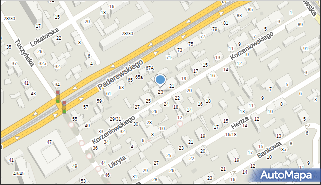Łódź, Korzeniowskiego Józefa, 23, mapa Łodzi