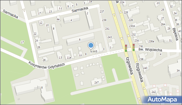 Łódź, Kosynierów Gdyńskich, 7, mapa Łodzi