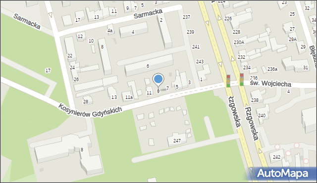 Łódź, Kosynierów Gdyńskich, 9, mapa Łodzi