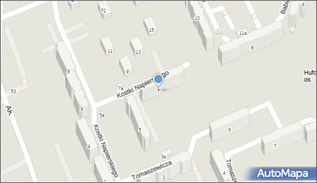 Łódź, Kostki Napierskiego Aleksandra, 7, mapa Łodzi