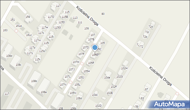 Łomianki Dolne, Kościelna Droga, 105D, mapa Łomianki Dolne