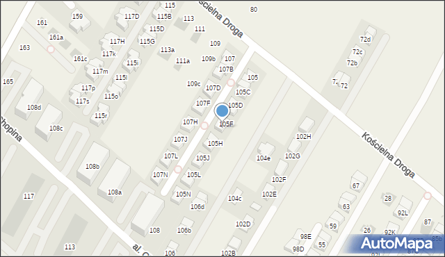 Łomianki Dolne, Kościelna Droga, 105G, mapa Łomianki Dolne