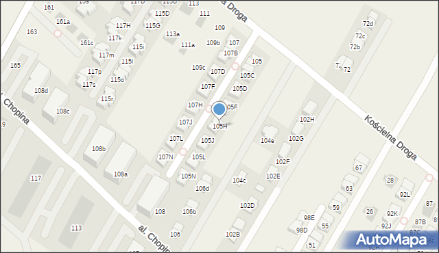 Łomianki Dolne, Kościelna Droga, 105H, mapa Łomianki Dolne