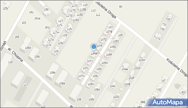 Łomianki Dolne, Kościelna Droga, 107H, mapa Łomianki Dolne