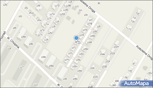 Łomianki Dolne, Kościelna Droga, 107I, mapa Łomianki Dolne