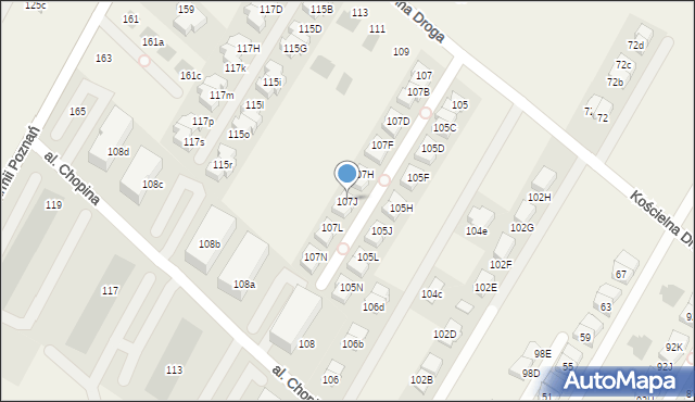 Łomianki Dolne, Kościelna Droga, 107J, mapa Łomianki Dolne