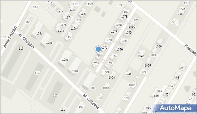 Łomianki Dolne, Kościelna Droga, 107M, mapa Łomianki Dolne