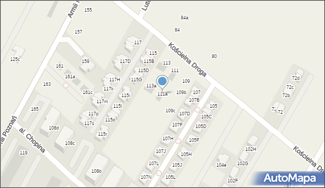 Łomianki Dolne, Kościelna Droga, 111a, mapa Łomianki Dolne