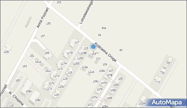 Łomianki Dolne, Kościelna Droga, 113, mapa Łomianki Dolne