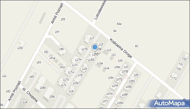 Łomianki Dolne, Kościelna Droga, 115D, mapa Łomianki Dolne