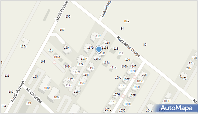 Łomianki Dolne, Kościelna Droga, 115F, mapa Łomianki Dolne