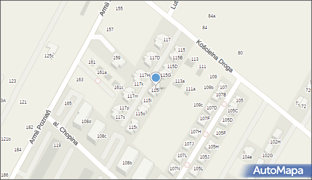 Łomianki Dolne, Kościelna Droga, 115i, mapa Łomianki Dolne