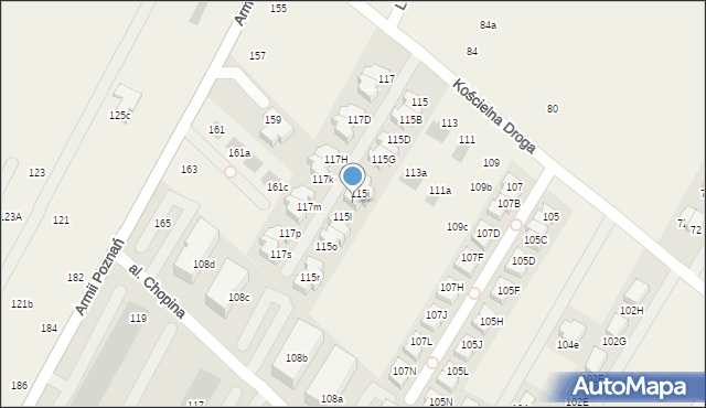 Łomianki Dolne, Kościelna Droga, 115k, mapa Łomianki Dolne