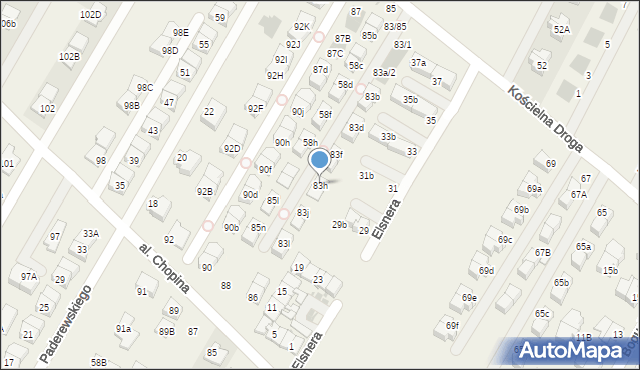 Łomianki Dolne, Kościelna Droga, 83h, mapa Łomianki Dolne