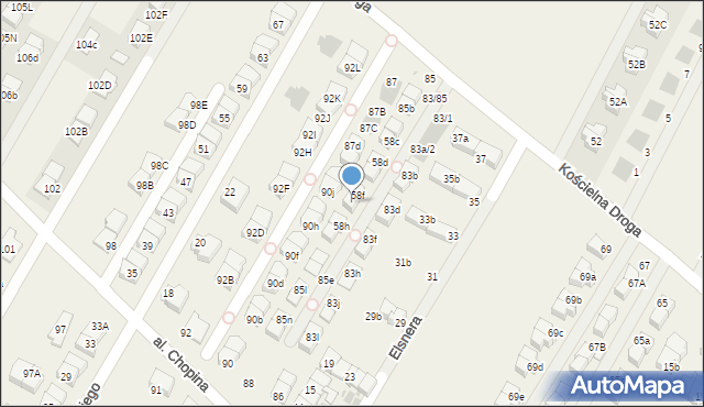 Łomianki Dolne, Kościelna Droga, 85g, mapa Łomianki Dolne