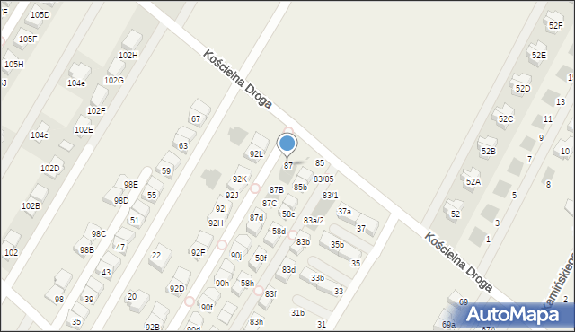 Łomianki Dolne, Kościelna Droga, 87, mapa Łomianki Dolne