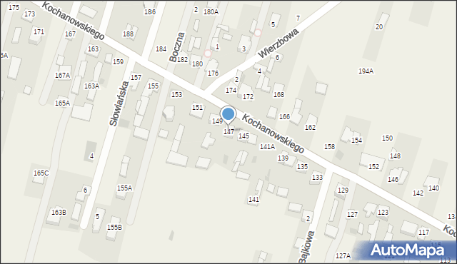 Łomna, Kochanowskiego Jana, 147, mapa Łomna