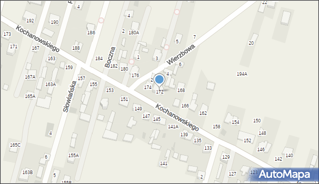 Łomna, Kochanowskiego Jana, 172, mapa Łomna