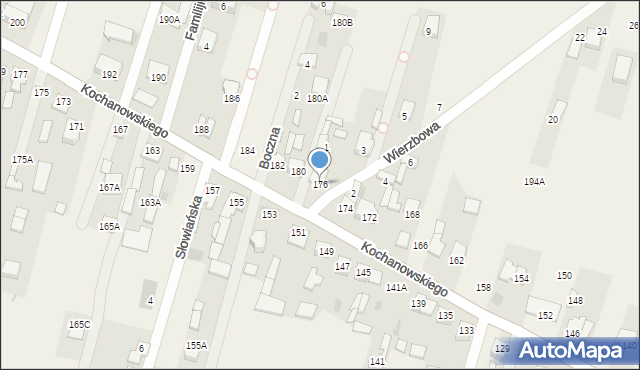 Łomna, Kochanowskiego Jana, 176, mapa Łomna