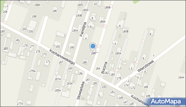 Łomna, Kochanowskiego Jana, 186, mapa Łomna