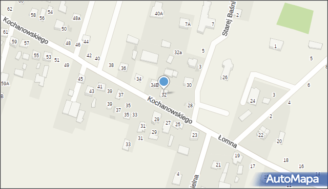 Łomna, Kochanowskiego Jana, 32, mapa Łomna