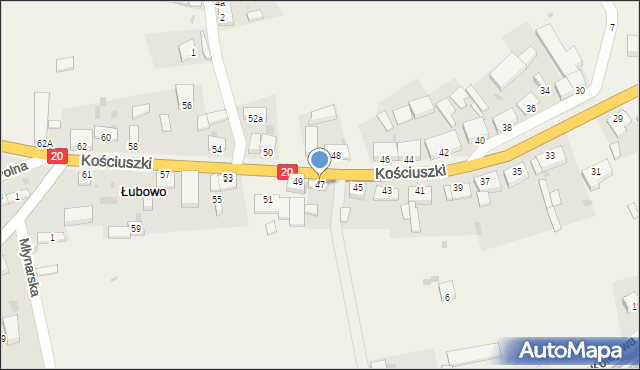 Łubowo, Kościuszki Tadeusza, gen., 47, mapa Łubowo