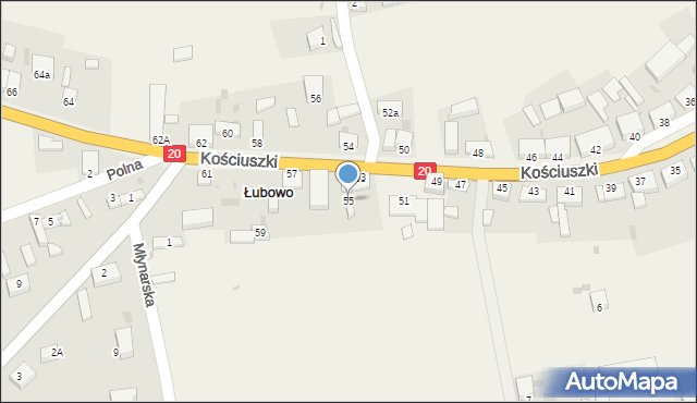 Łubowo, Kościuszki Tadeusza, gen., 55, mapa Łubowo