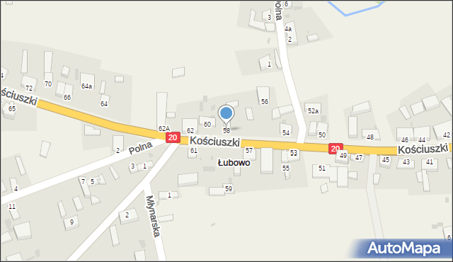 Łubowo, Kościuszki Tadeusza, gen., 58, mapa Łubowo