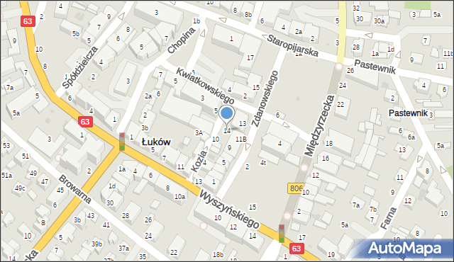 Łuków, Kozia, 14, mapa Łuków