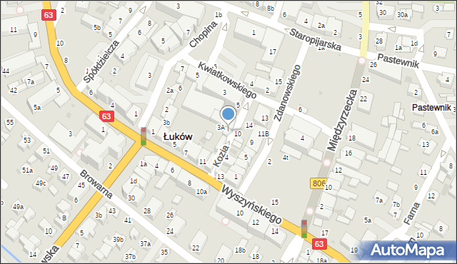 Łuków, Kozia, 3, mapa Łuków