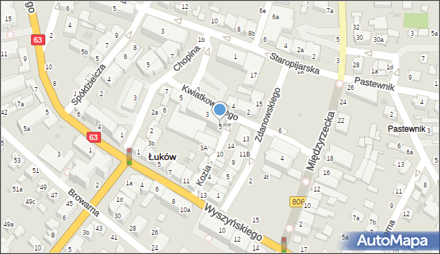 Łuków, Kozia, 5, mapa Łuków