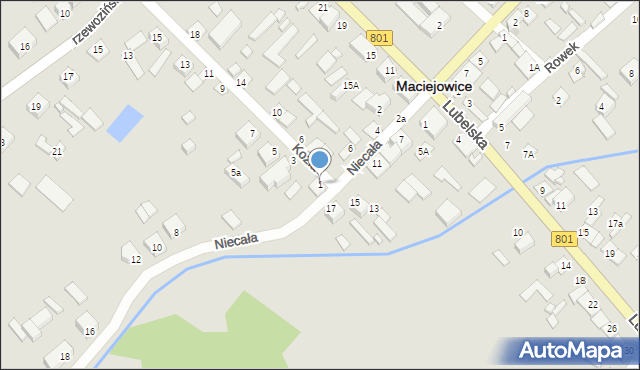 Maciejowice, Kozia, 1, mapa Maciejowice