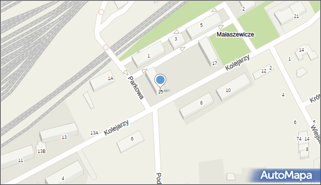 Małaszewicze, Kolejarzy, 15, mapa Małaszewicze