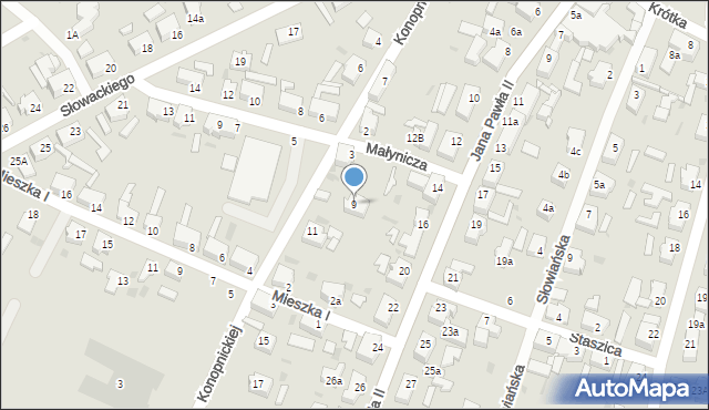 Małomice, Konopnickiej Marii, 9, mapa Małomice